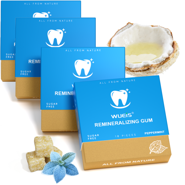 Remineralizing Gum with Xylitol Hydroxyapatite - Natural Mastic Mint Chewing Gum for Oral Care - Sugar Aspartame Plastic Dye Gluten Free - 72 Pieces (18 Count (Pack of 4), Peppermint)